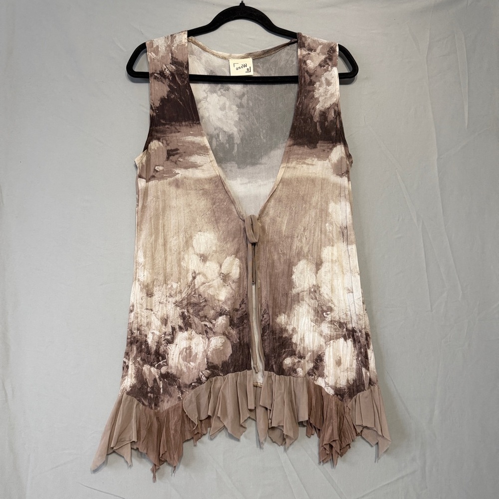 Womens Boho Indie Forest Fairy Sleeveless Floral Vest S Brown Asymmetrical Lace